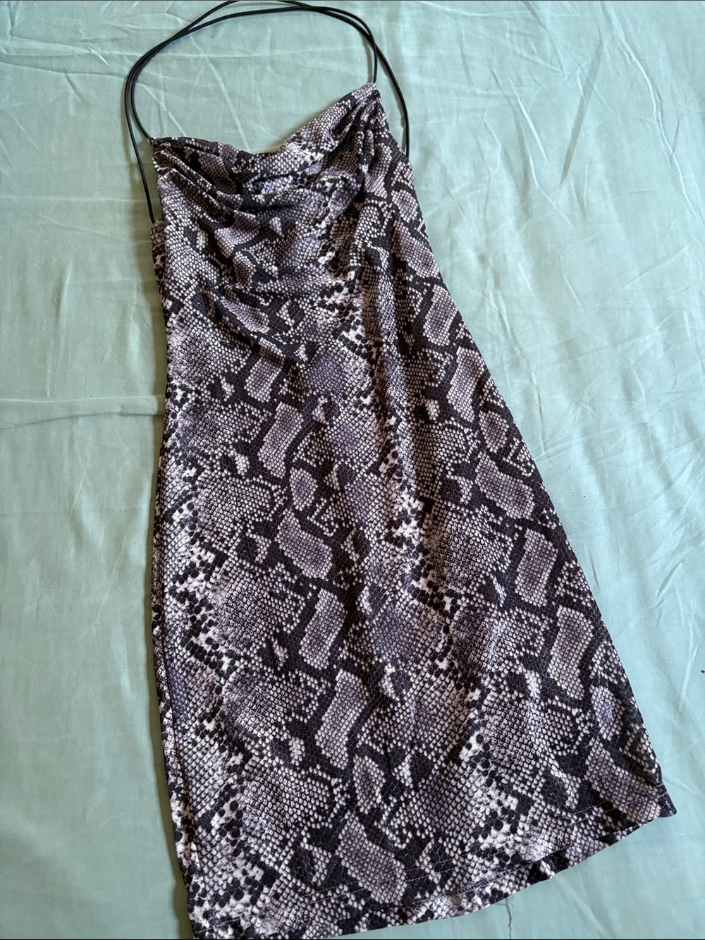 Tiger Mist Black and Gray Snake-Print Cowl Slip Midi Dress